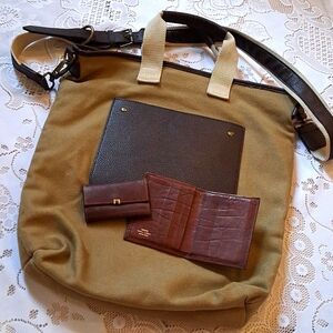 -Stylish Tan and Brown Canvas Bag, Crossbody or Shoulder, with Accessories